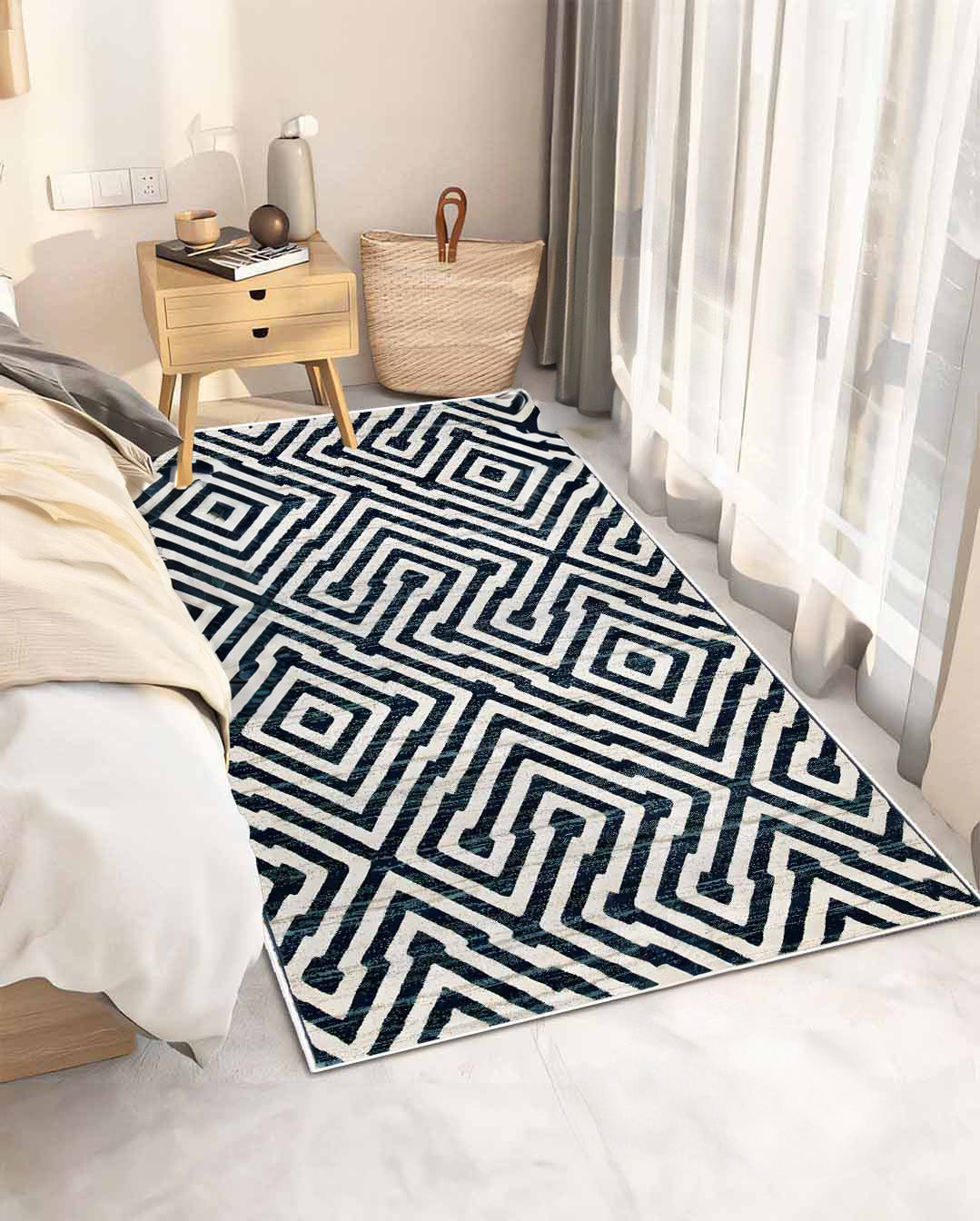Moderner, weicher Teppich Shaza in Beige mit dunklen Linien