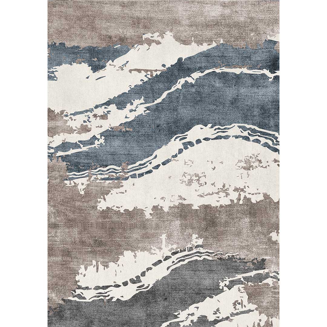 Moderner Teppich Wellenmuster Beige Blau – Abstraktes Design für Wohnzimmer