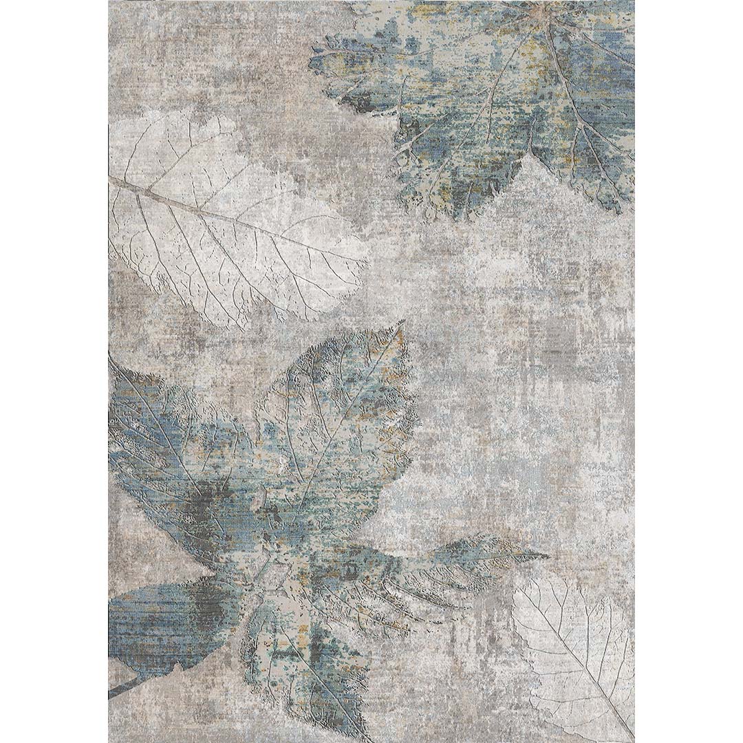 Teppich mit Blättermotiv Grau Blau – Naturdesign für Wohnzimmer & Schlafzimmer