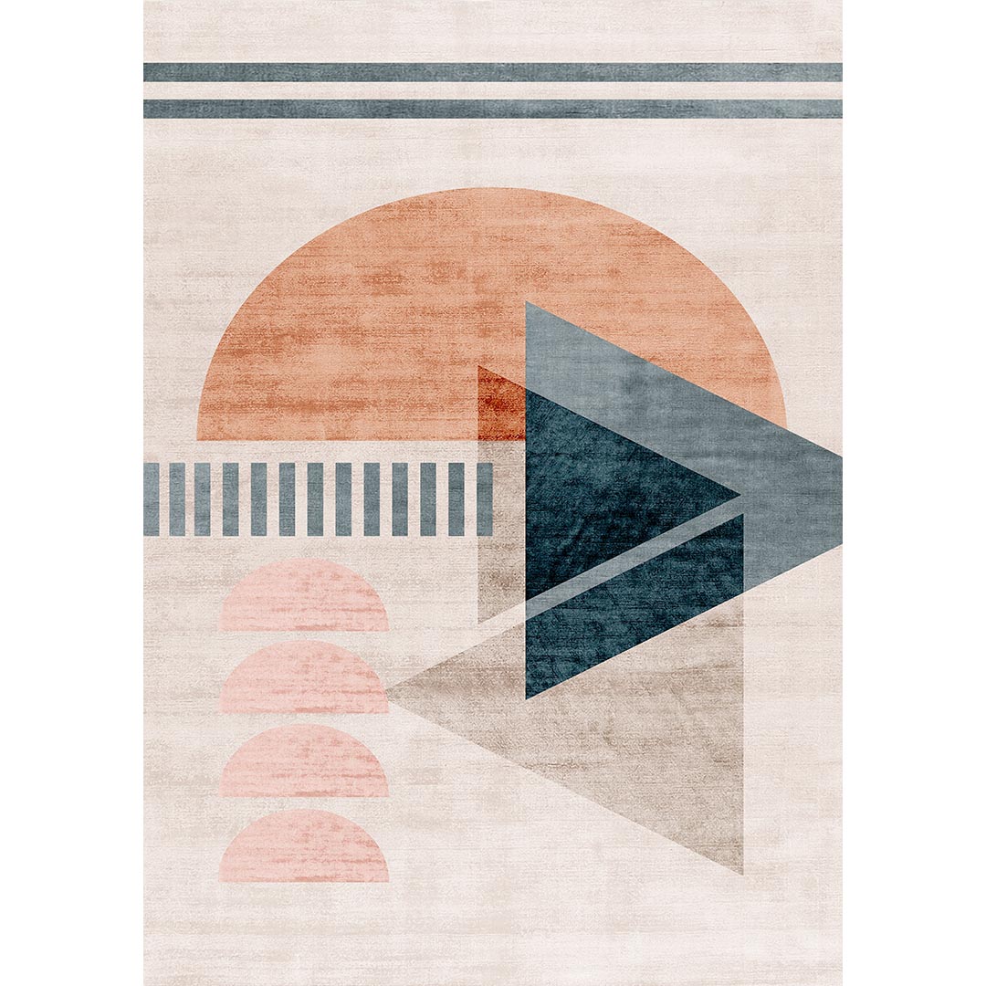 Moderner Teppich Geometrisches Muster Rosa Blau – Designerteppich im Retro-Stil