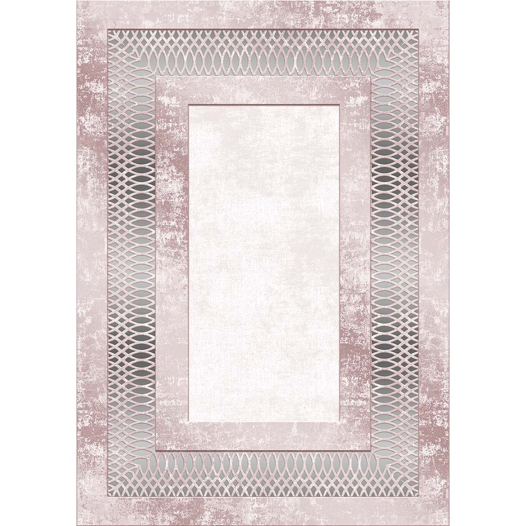 Moderner Teppich mit Rahmenmuster Rosa Grau – Eleganter Teppich für Wohnzimmer & Schlafzimmer