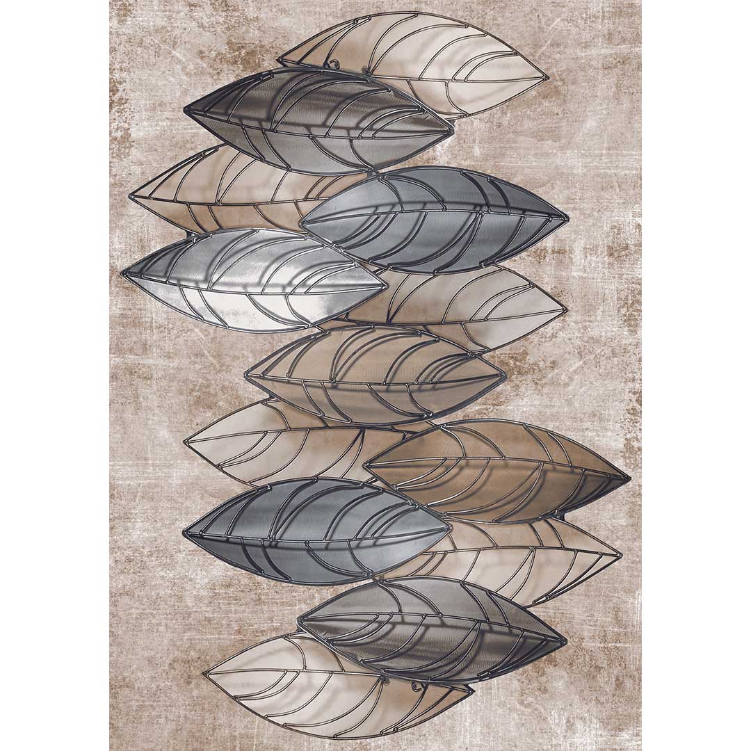 Moderner Teppich mit Blätterdesign Grau Beige – Stylischer Wohnzimmerteppich im 3D-Look
