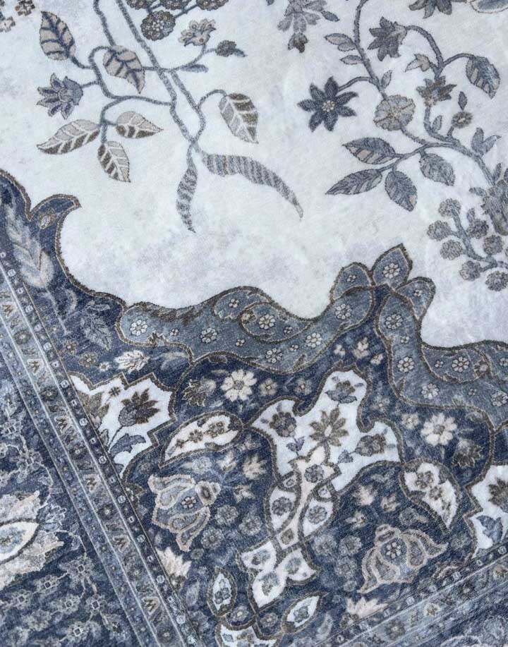 Orientteppich Grau Blau – Klassischer Perserteppich mit floralem Muster