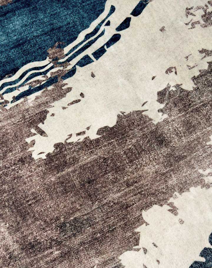 Moderner Teppich Wellenmuster Beige Blau – Abstraktes Design für Wohnzimmer