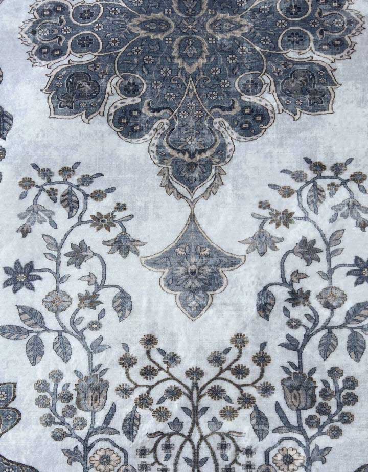 Orientteppich Grau Blau – Klassischer Perserteppich mit floralem Muster
