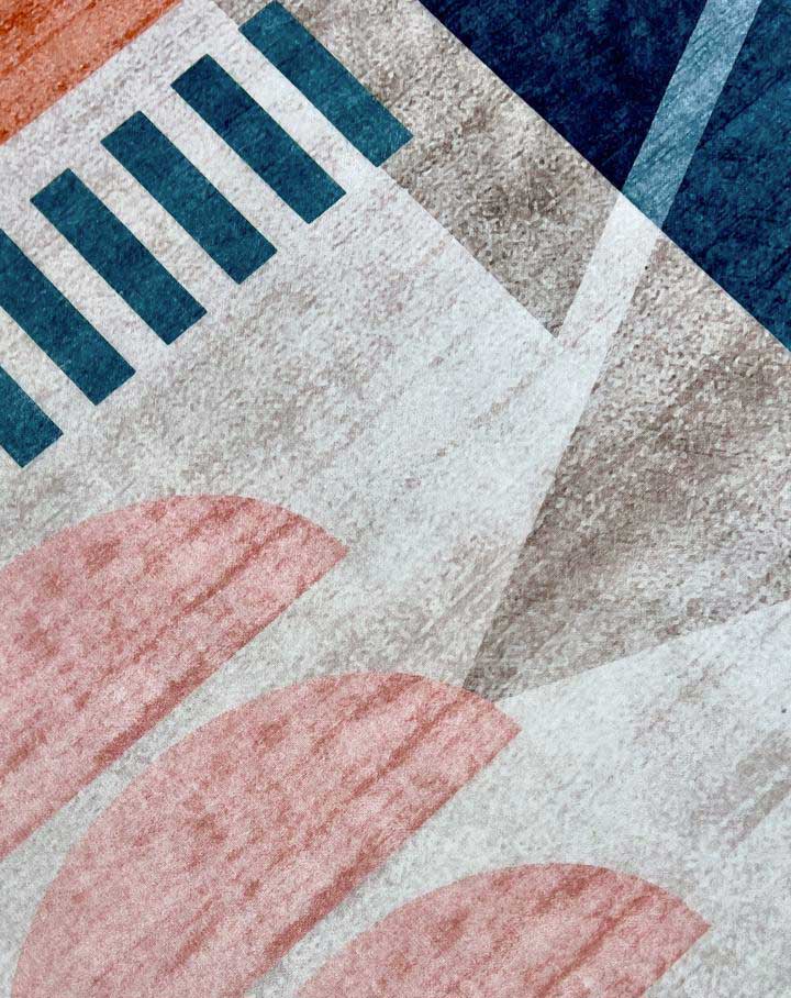 Moderner Teppich Geometrisches Muster Rosa Blau – Designerteppich im Retro-Stil