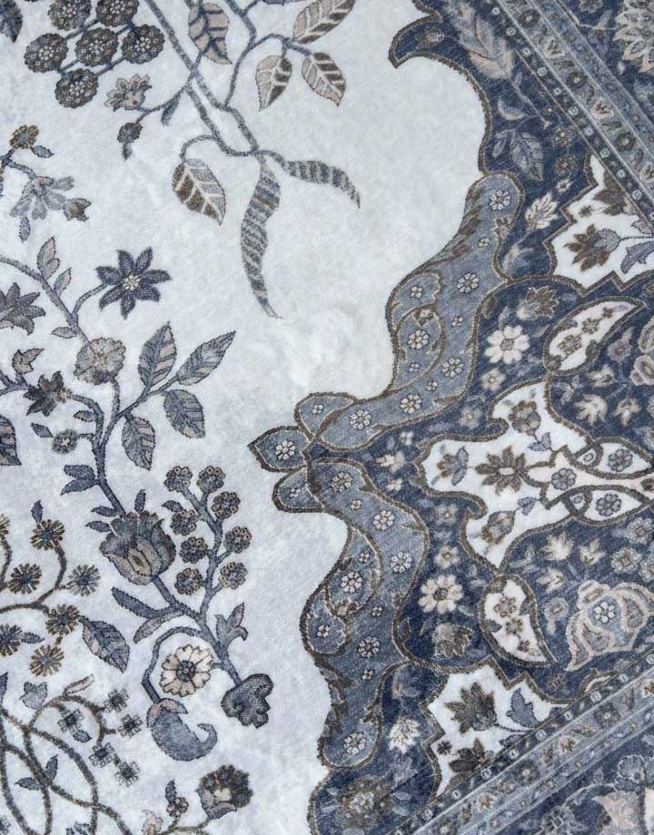 Orientteppich Grau Blau – Klassischer Perserteppich mit floralem Muster
