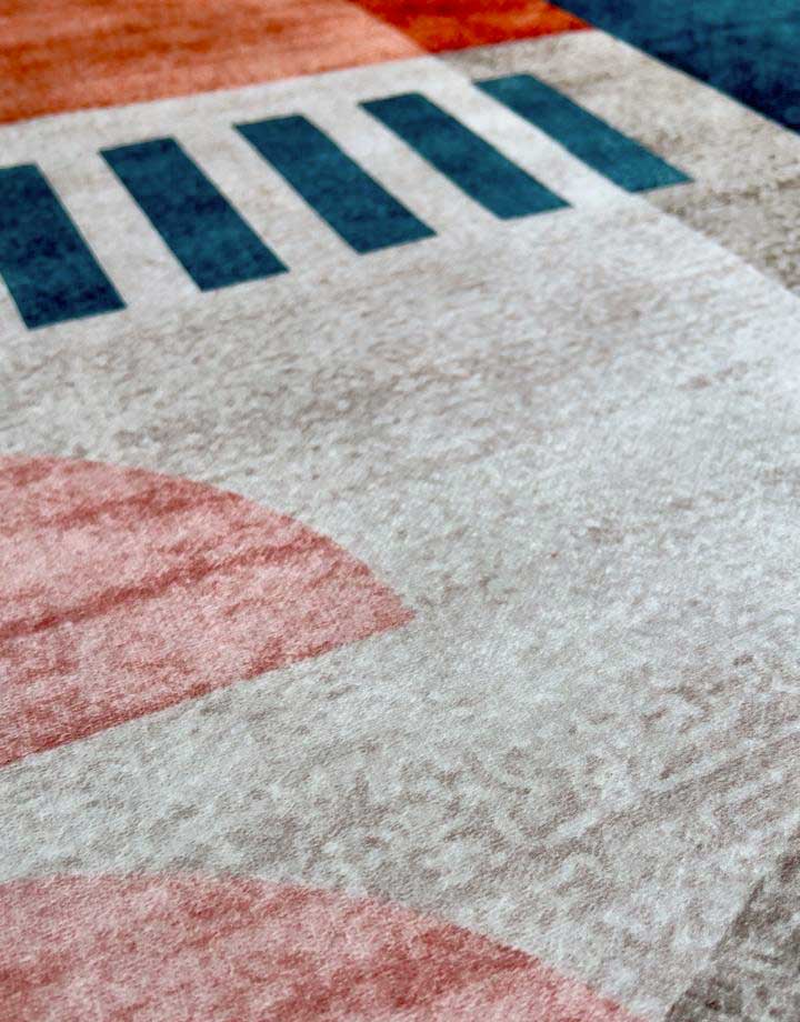 Moderner Teppich Geometrisches Muster Rosa Blau – Designerteppich im Retro-Stil