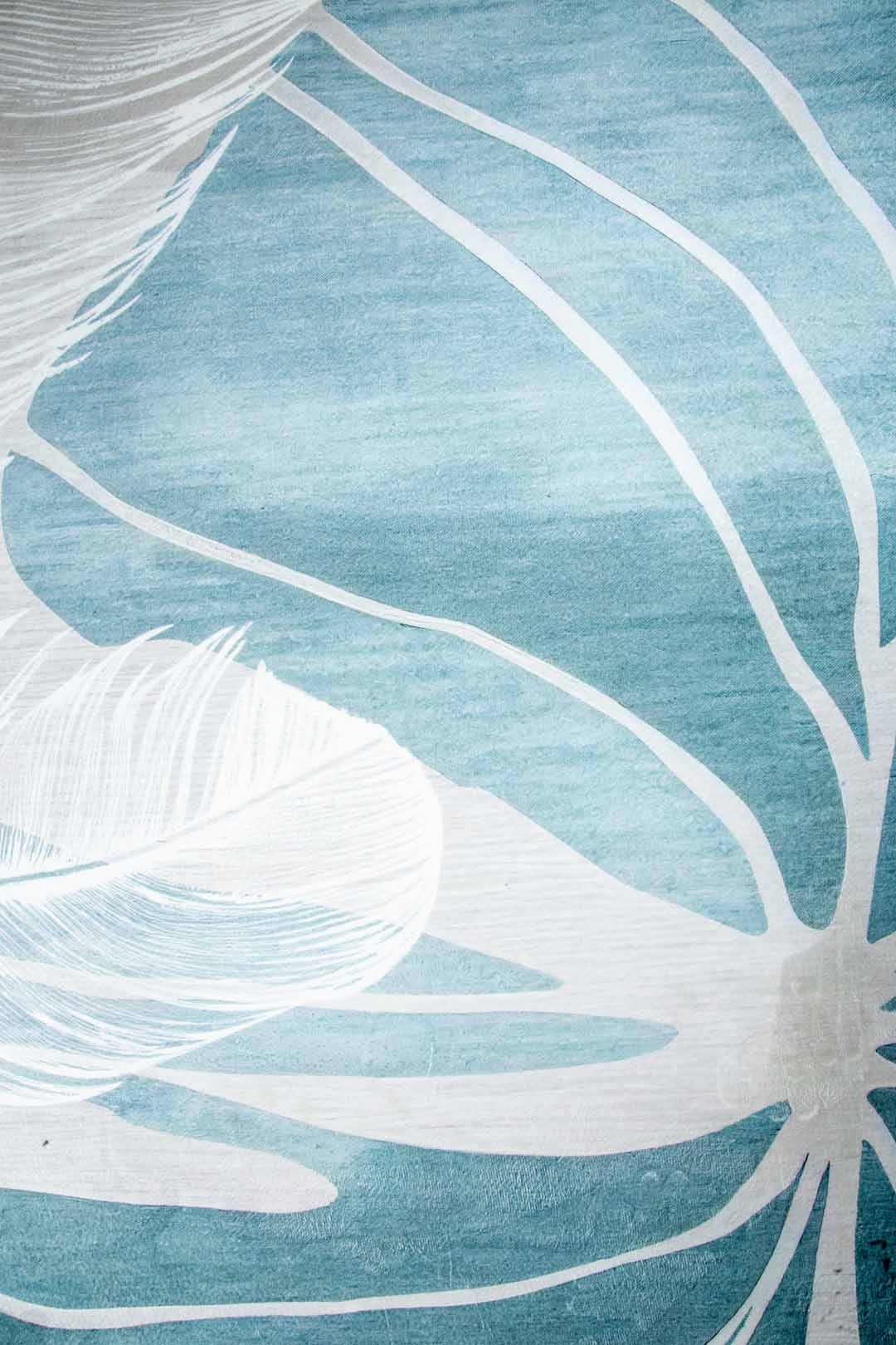 Moderner Teppich mit tropischem Blättermuster – Beige Mint für Wohnzimmer & Schlafzimmer