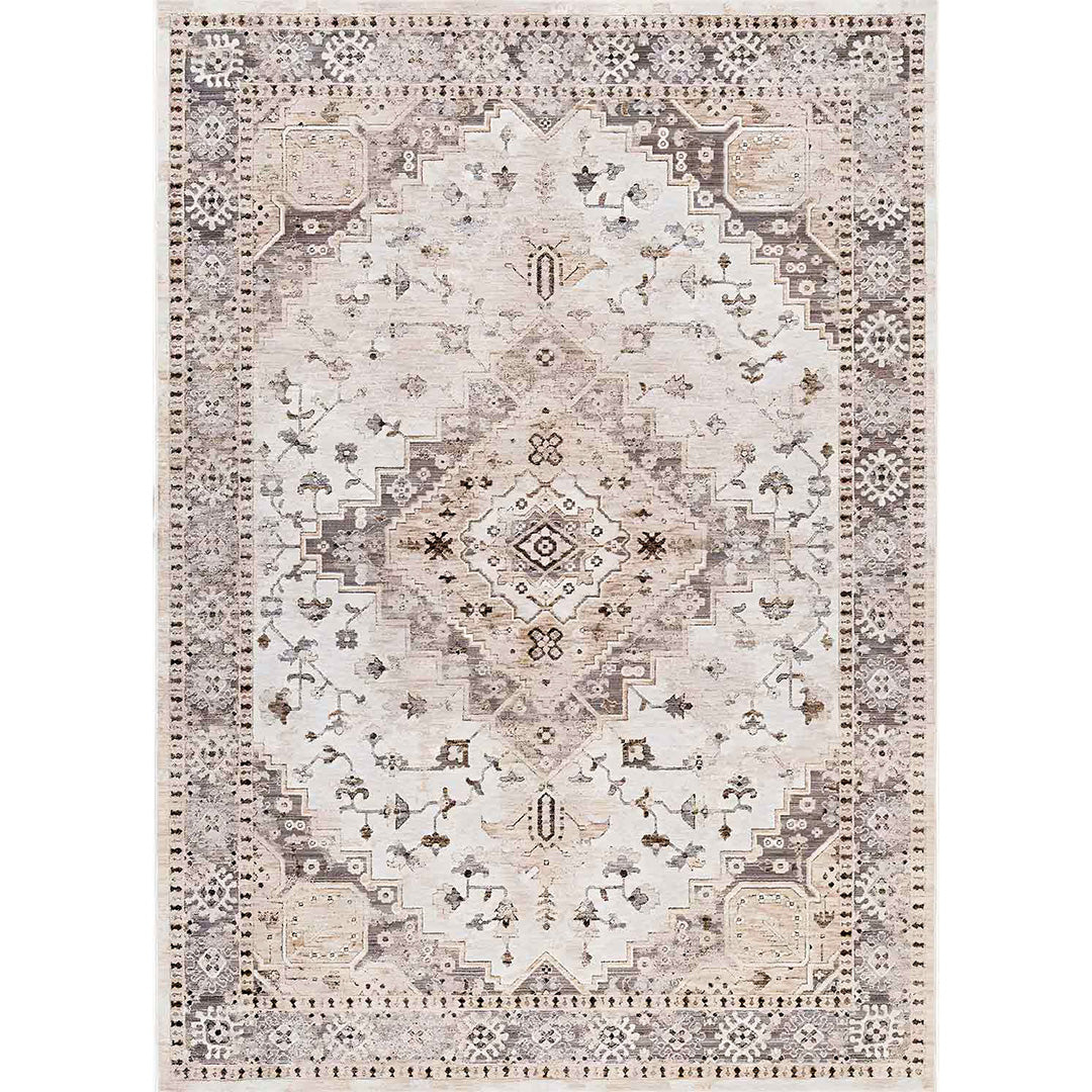 Weicher und glänzender Teppich Logy Vintage in Beige und Braun 