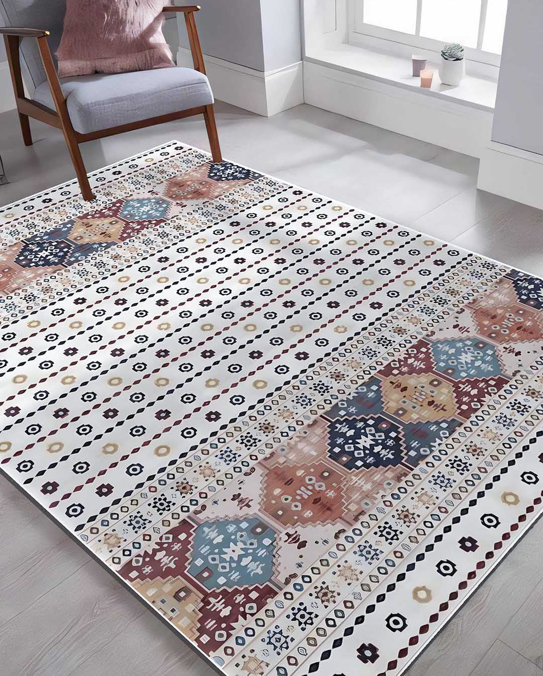 Nataly modern kilim fehér és színes szőnyeg 
