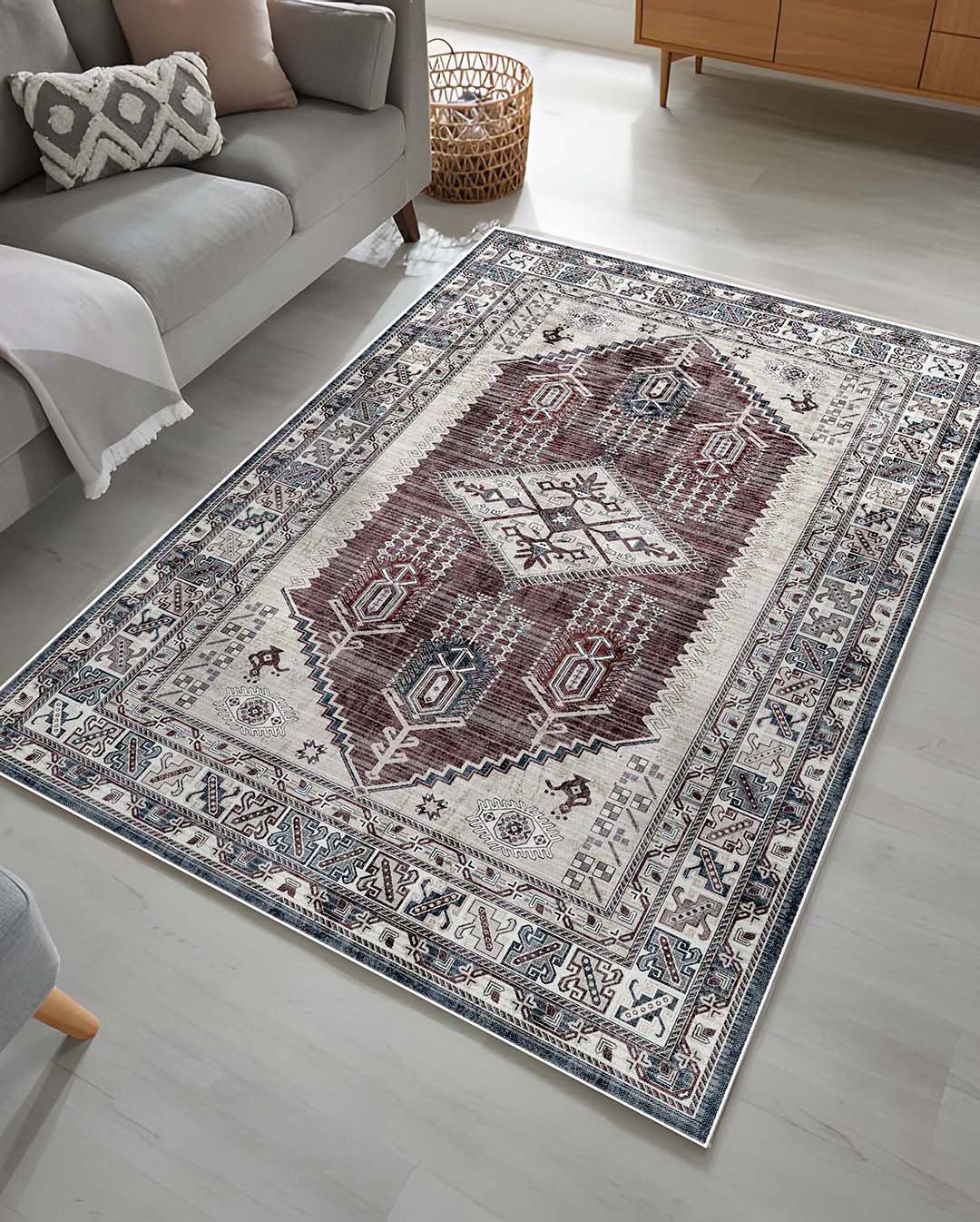 Sötétvörös vintage perzsa puha és fényes szőnyeg 