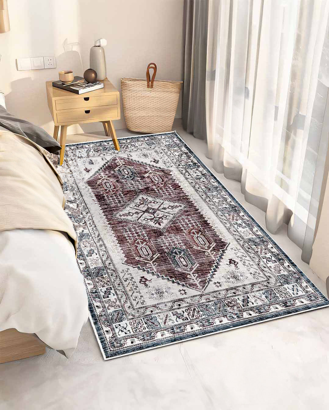 Sötétvörös vintage perzsa puha és fényes szőnyeg 