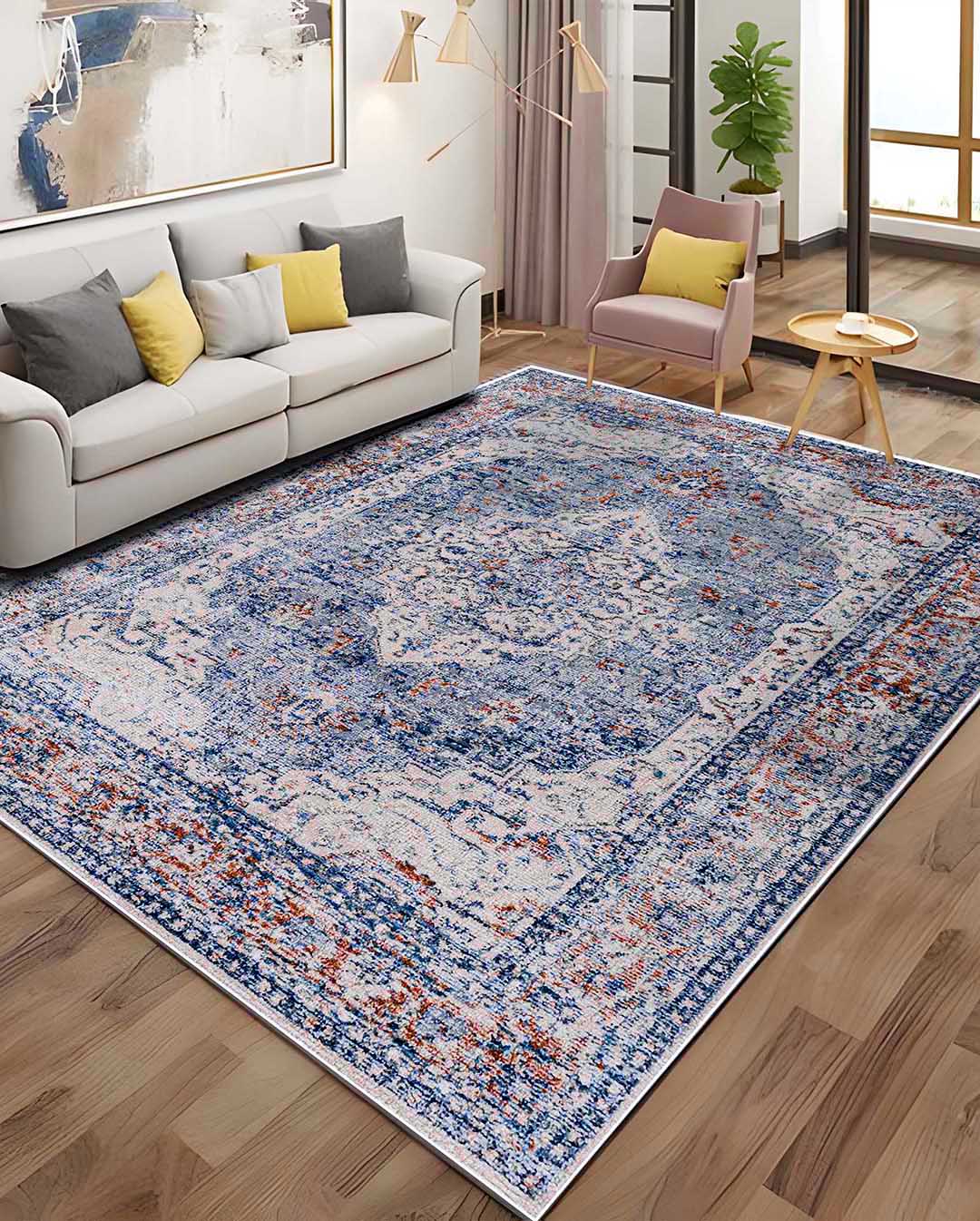 Laila vintage színes kék és fényes szőnyeg 