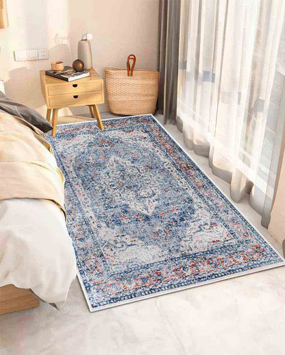 Laila vintage színes kék és fényes szőnyeg 