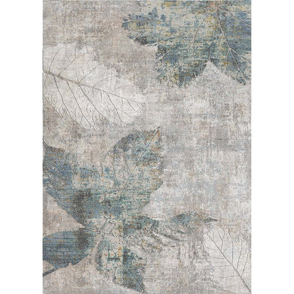 Teppich mit Blättermotiv Grau Blau – Naturdesign für Wohnzimmer & Schlafzimmer