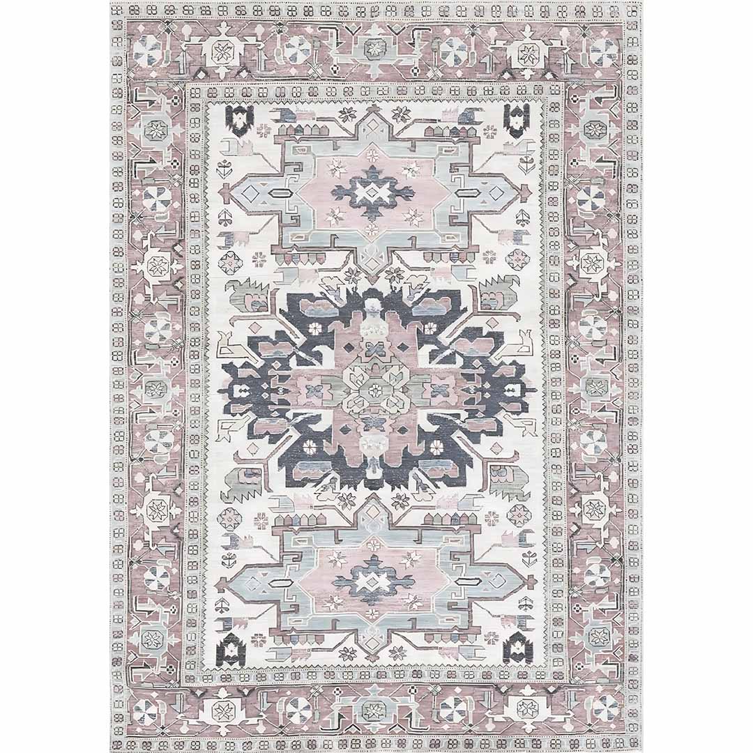 Vintage Teppich Orientalisches Muster Rosa Blau – Klassischer Teppich im Boho-Stil