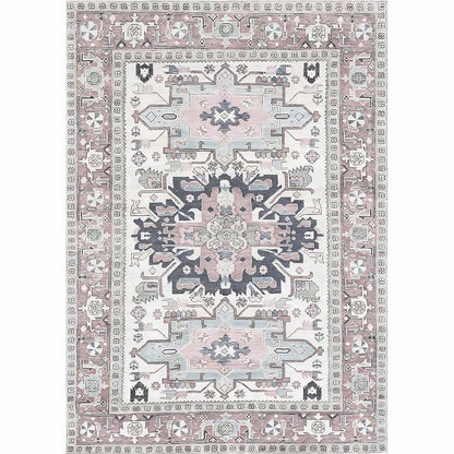 Vintage Teppich Orientalisches Muster Rosa Blau – Klassischer Teppich im Boho-Stil