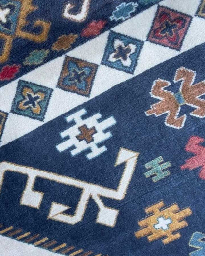Kilim Teppich Blau Bunt – Ethno Muster im Boho-Stil für Wohnzimmer & Flur

