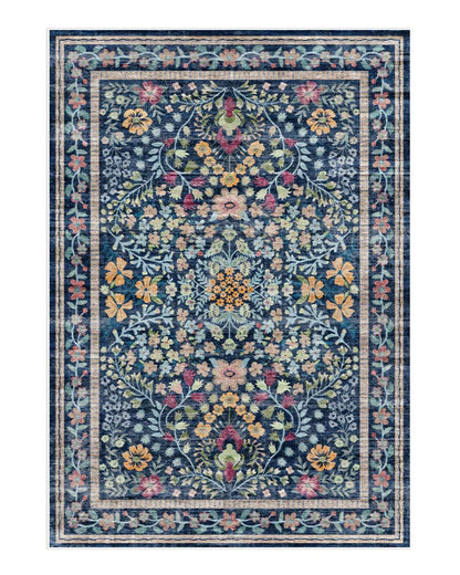 Sötétkék virágmintás vintage szőnyeg – 200×300 cm