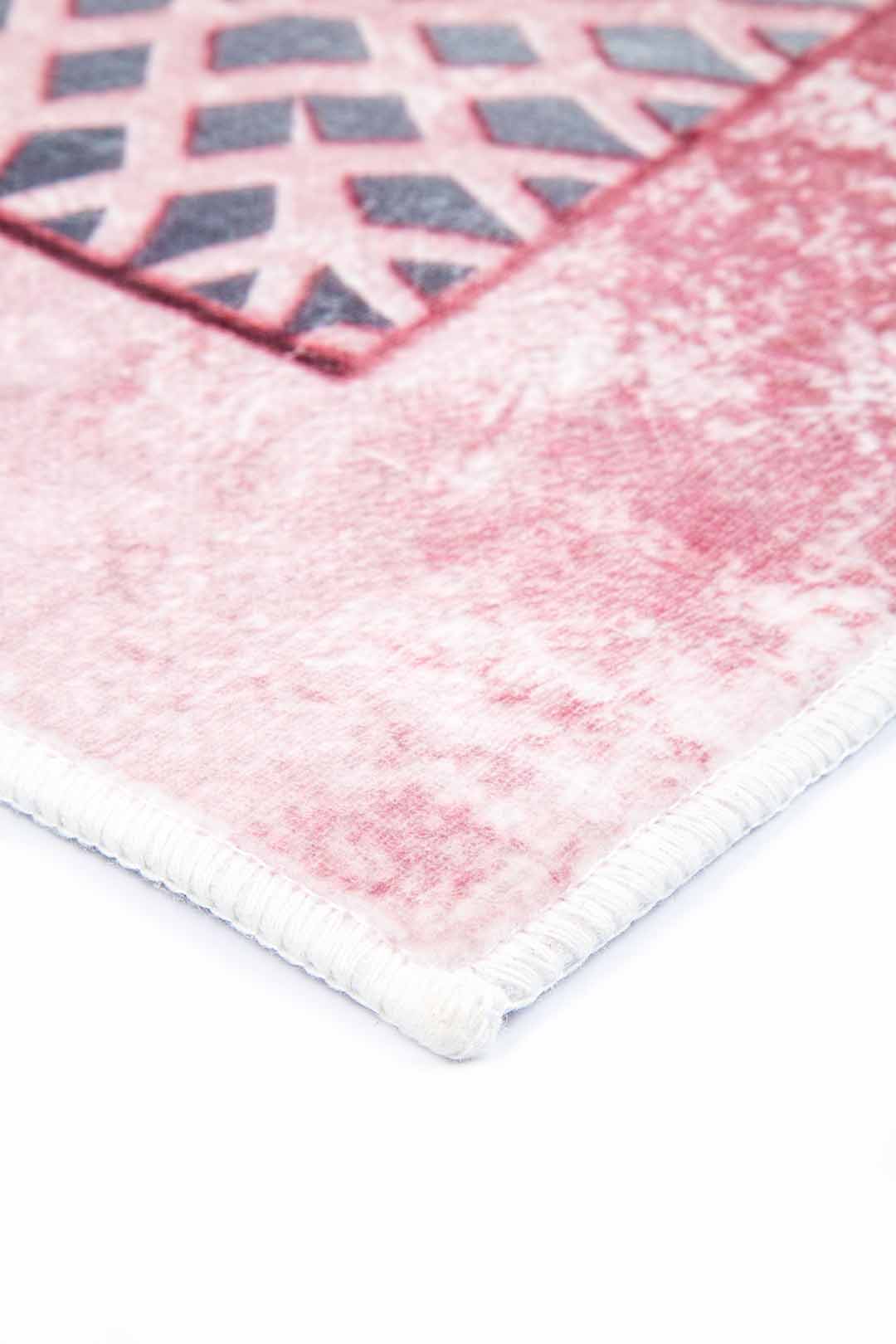 Moderner Teppich mit Rahmenmuster Rosa Grau – Eleganter Teppich für Wohnzimmer & Schlafzimmer