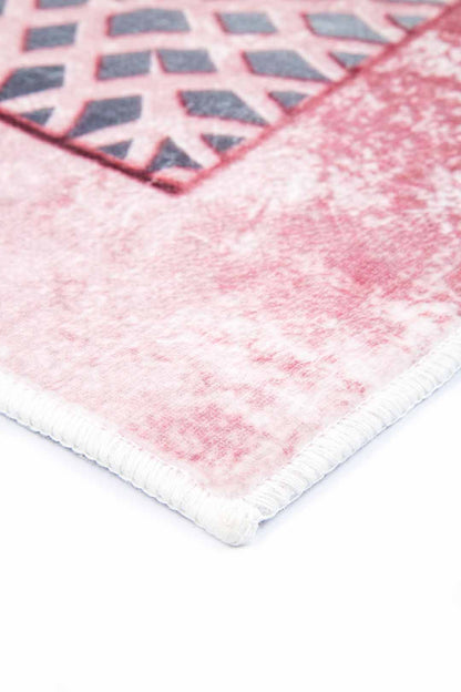Moderner Teppich mit Rahmenmuster Rosa Grau – Eleganter Teppich für Wohnzimmer & Schlafzimmer