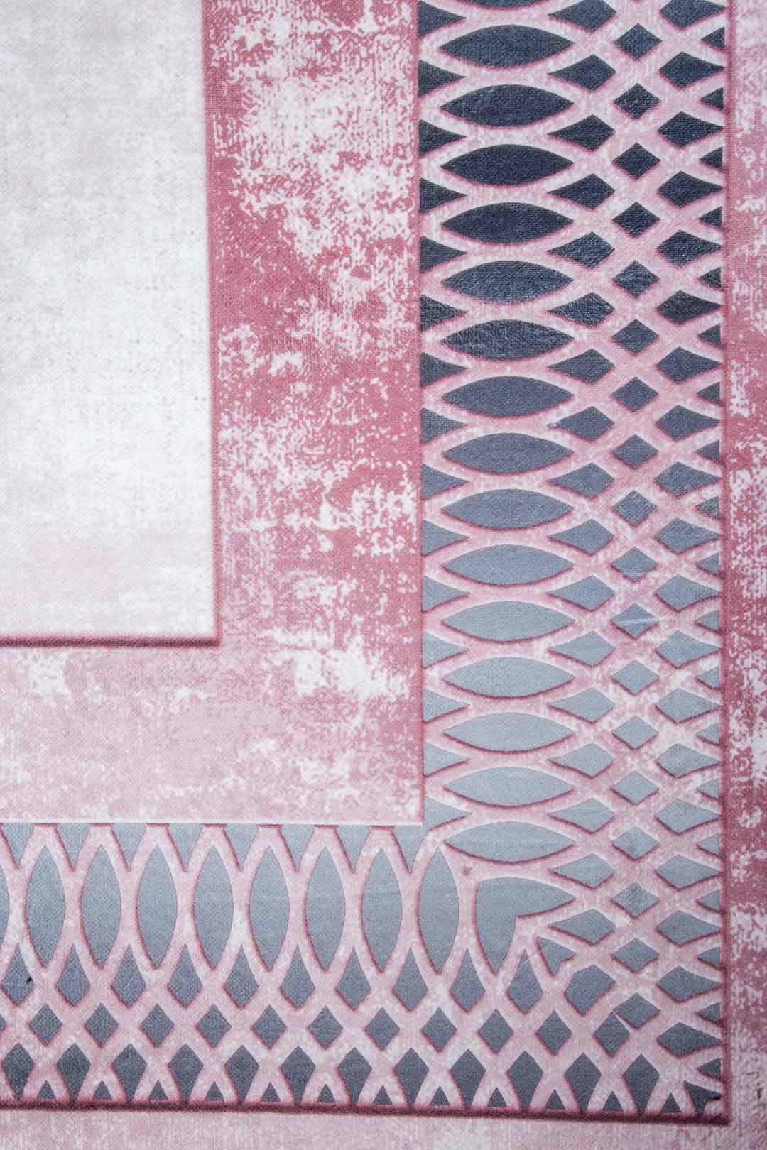 Moderner Teppich mit Rahmenmuster Rosa Grau – Eleganter Teppich für Wohnzimmer & Schlafzimmer