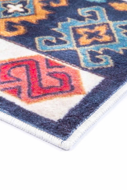 Kilim Teppich Blau Bunt – Ethno Muster im Boho-Stil für Wohnzimmer & Flur


