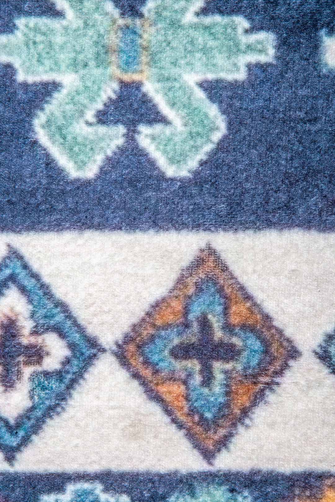 Kilim Teppich Blau Bunt – Ethno Muster im Boho-Stil für Wohnzimmer & Flur

