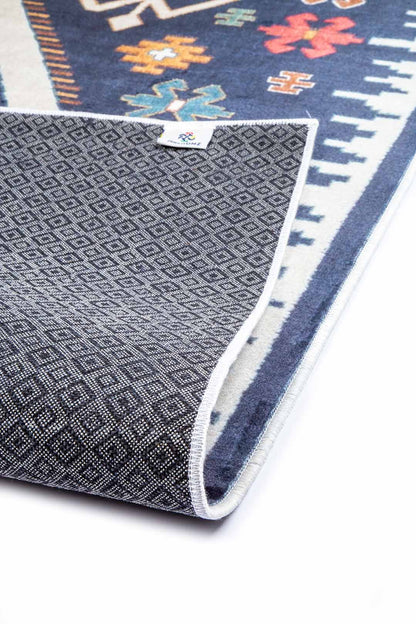 Kilim Teppich Blau Bunt – Ethno Muster im Boho-Stil für Wohnzimmer & Flur

