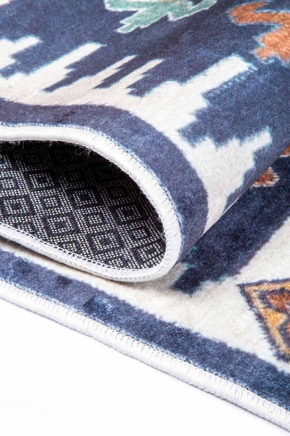 Kilim Teppich Blau Bunt – Ethno Muster im Boho-Stil für Wohnzimmer & Flur

