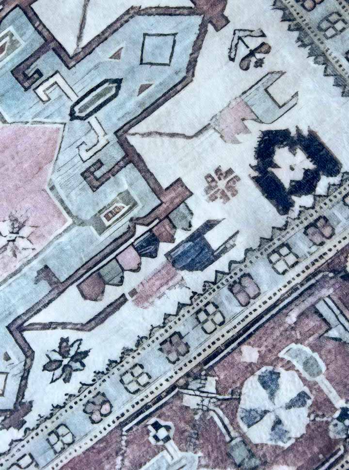 Vintage Teppich Orientalisches Muster Rosa Blau – Klassischer Teppich im Boho-Stil
