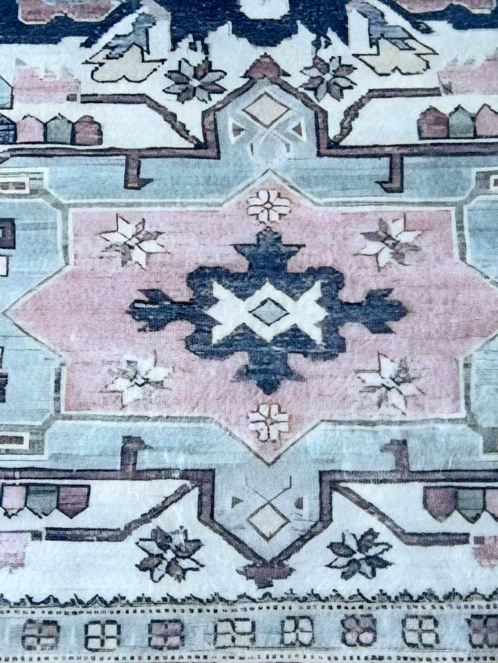 Vintage Teppich Orientalisches Muster Rosa Blau – Klassischer Teppich im Boho-Stil