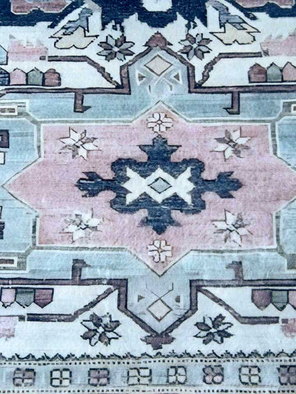 Vintage Teppich Orientalisches Muster Rosa Blau – Klassischer Teppich im Boho-Stil