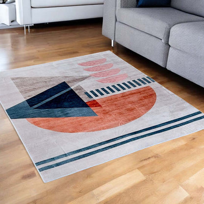 Moderner Teppich Geometrisches Muster Rosa Blau – Designerteppich im Retro-Stil